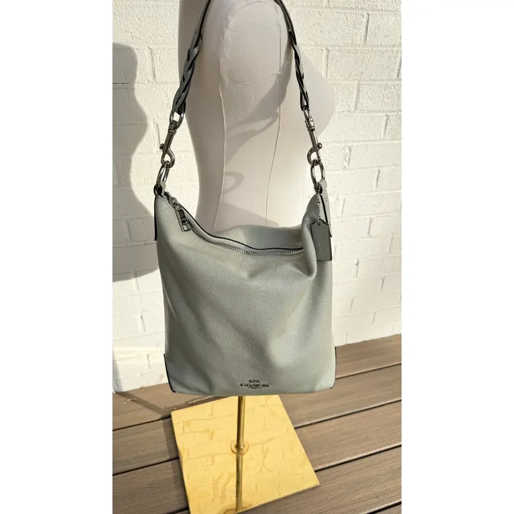 Coach Abbey Gray/Green Pebbled Leather Hobo Shoulder Bag Silver Hardware Slouchy - Picture 7 of 10